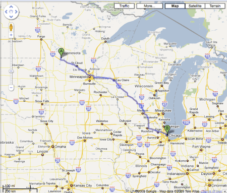 Lake le Homme Dieu to Chicago Road Map