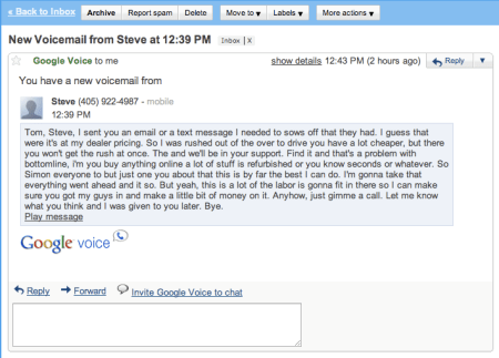 Google Voice Message in Gmail