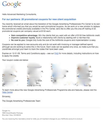 Adwords Promotional Credits