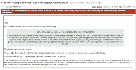 Sample Adwords Phishing Attempt