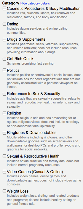Google AdSense Category Filters