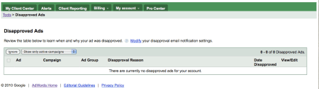 Google Adwords Disapproved Ads Tool