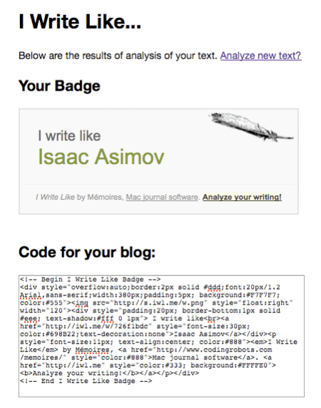 I Write Like Isaac Asimov