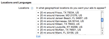 Adwords Locations Targeted