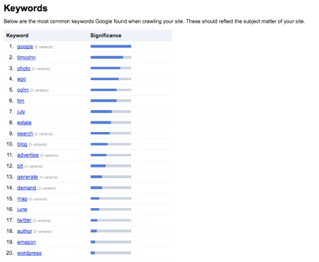 Top 20 Site Keywords TimothyCohn.com