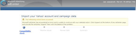 Yahoo Account Import Failure