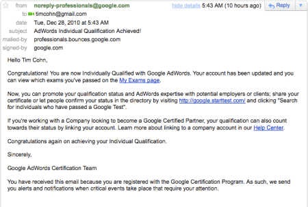 AdWords Individual Qualification Achieved